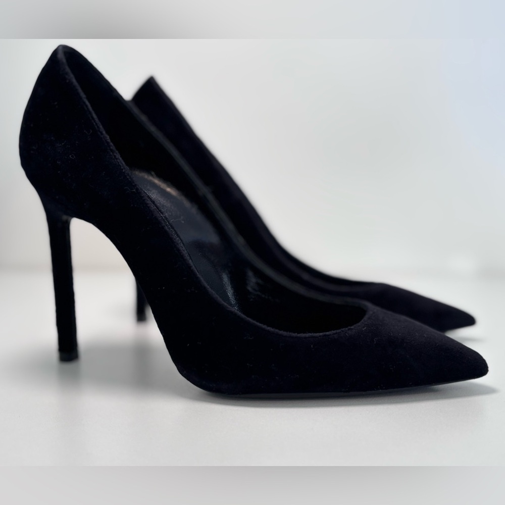 Saint Laurent Zoe Black Velvet Pointed Toe Pumps | Size 36.5 EU / 6.5 US